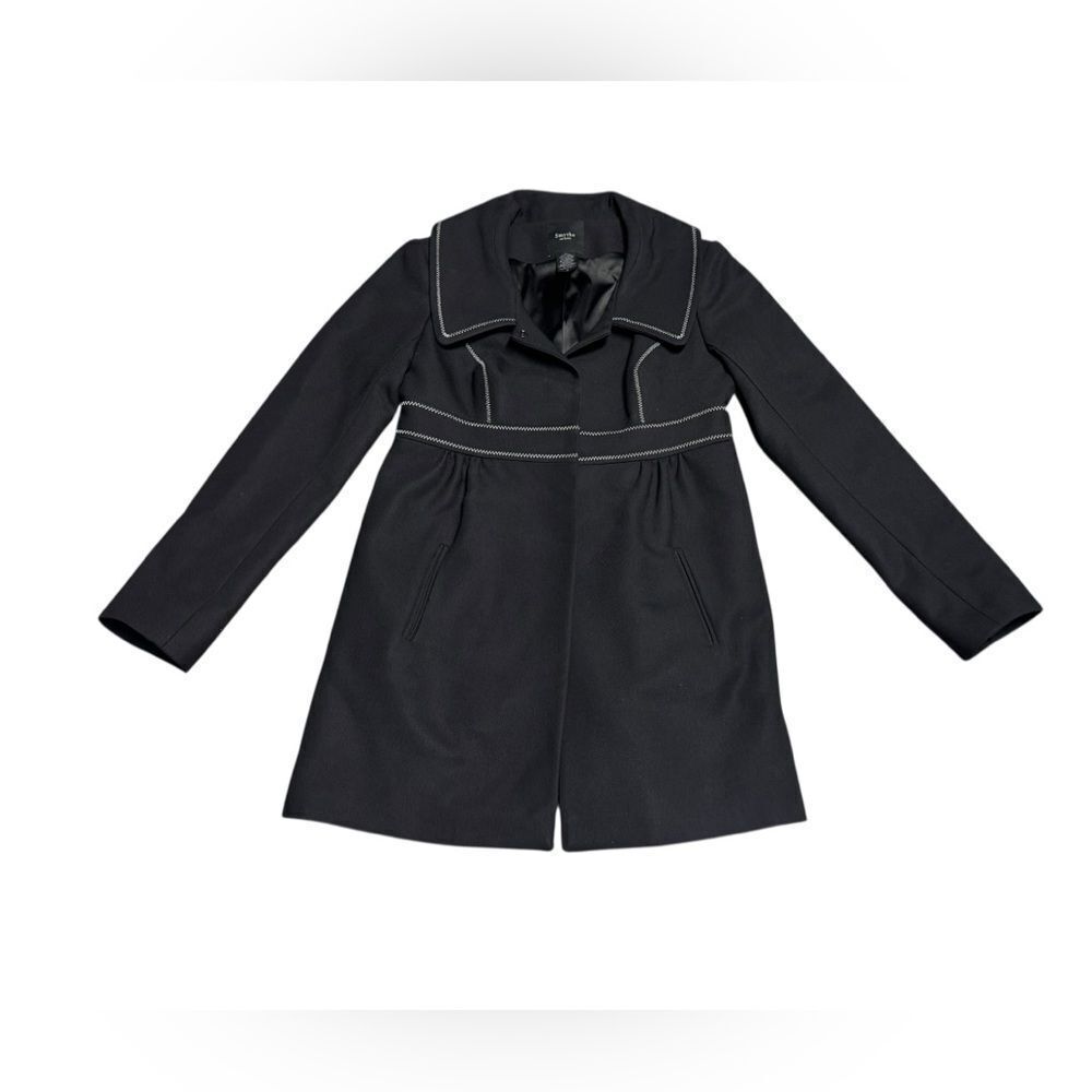 🔥 SMYTHE women’s luxury black & white stitched wool pointed collar pea coat sz 6